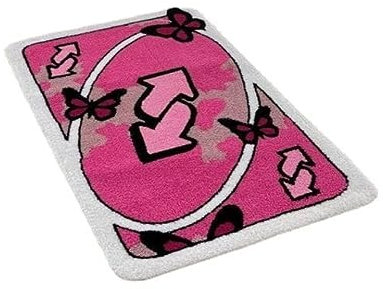 Uno Card Teppich, Regenbogen, umgekehrte Fußmatte, rutschfeste Bodendekoration, dick, für Schlafzimmer, Badezimmer, Nachttisch, rechteckig, Tufting, flauschige Teppiche (80 x 120 cm, Rot)