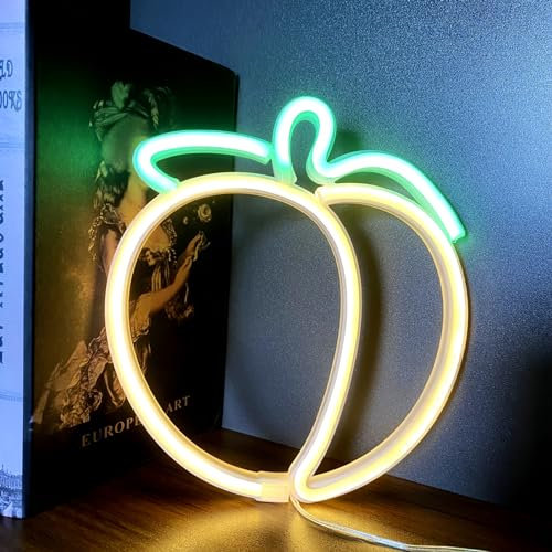 HFHungkeong LED Neon Pfirsich Schild handgefertigt für Wand Raum Party Zuhause Bar Kunst Schlafzimmer Tisch Hochzeit Party Tischdekoration Muttertagsgeschenk, 3AA Batterie oder USB betrieben
