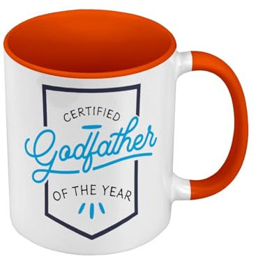 Mug de Couleur Qualité Premium Orange - Certified Godfather of the Year Birth Family - Tasse avec anse et intérieur de couleur