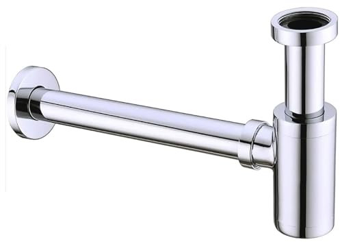 Scarico Lavandino Lavandino del bagno Bottiglia rotonda P-Sifone Kit di scarico Tubo di scarico cromato, Sifone antiodore in ottone massiccio. Sifone Lavabo
