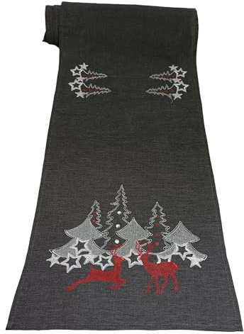 Weihnachten Tischläufer 40x225 cm Anthrazit Tischdecke Stickerei Hirsch Weihnachtsdeko