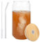Emlim 1-teiliges Set Bierglasbecher, Eiskaffee-Gläser, Trinkgläser, transparent, altmodischer Whiskybecher mit Bambusdeckel und Glasstrohhalm für Cocktail, Whiskey, Mojito, Smoothie, Eiskaffee