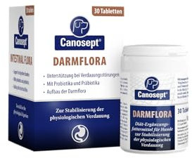 Canosept Darmflora Hund - Präbiotika & Probiotika Hund - Unterstützt bei Verdauungsstörungen - Hund Darmflora Aufbauen - Darmsarnierung Hund - Hund Verdauung fördern durch Darmkur Hund - 30 Tabletten