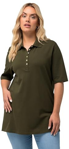 Ulla Popken Damen Basic Poloshirt Polohemd, Wald Grün, 62-64