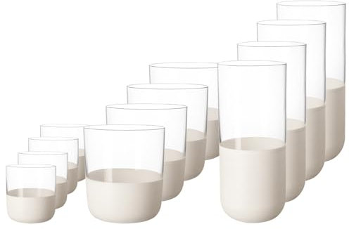 Villeroy & Boch Manufacture Rock Blanc Bargläser Set 12-teilig, Longdrinkgläser 300 ml, Whiskybecher 250 ml, Shot Gläser 40 ml, Kristallglas, Transparent/Weiß