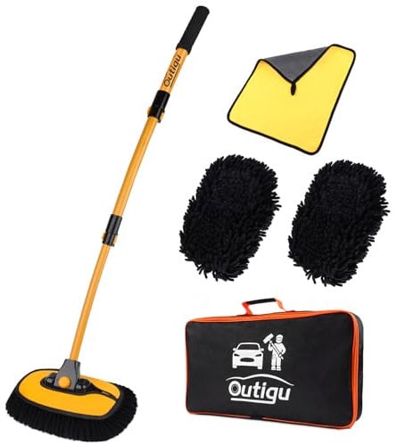 Brosse de lavage de voiture avec manche télescopique, 3 en 1 chenille microfibre chenille kit de nettoyage pour voiture, camion et nettoyage de maison, balai de lavage de voiture avec design incurvé