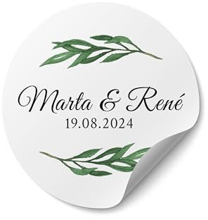 Personalisierte Hochzeit Sticker - Ab 50 Stück - Rund, Ab Ø 4 cm - Selbst Gestalten - Mit Namen für Gastgeschenke, Einladung oder Deko - MOTIV 8
