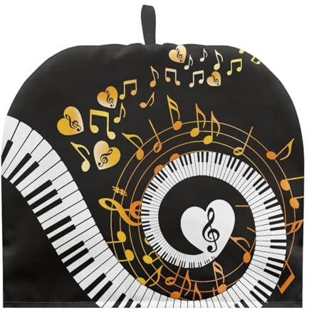 TOADDMOS Gold Music Notes Piano Keyboard Teapot Dust Cover Insulated and Keep Warm Kettle Cover Durable Polyester Fabric Tea Cosy for Teapots