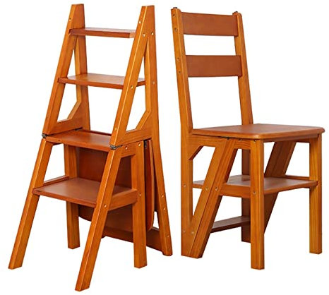 Silla de Escalera de Mano de Madera, Silla de Escalera Plegable para el hogar, Escalera de Mano multifunción y sillas de Cena, combinación Creativa, transformadora, Escalera de Madera, Estante, Sill
