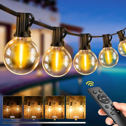 LED Lichterkette Außen Strom mit Fernbedienung, 30M - 100FT G40 Glühbirnen Dimmbar Outdoor Lichterkette, IP44 Wetterfest Warmweiß Aussen Lichterkette für Garten Terrasse Balkon Hochzeiten Party