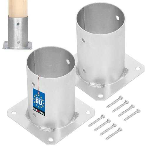 KOTARBAU® 2er Set Aufschraubhülse Ø 100 mm Rund Pfosten Bodenhülse Zaunträger Hülse Bodenplatte Pfostenträger aufschrauben Anker Feuerverzinkt