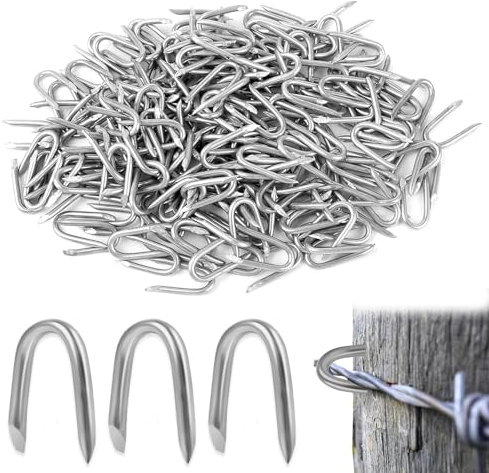 Clavos de Jardín en Forma U,200 Piezas Grapas para Coronas, Grapas para Cercas, Grapas de Acero Tipo U, Grapas para Cercas, para Jardín Pequeños Clavos U (Plateado)