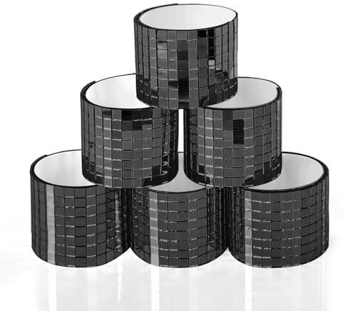 Art3dwallpanels Self-Adhesive Mosaic Tiles, Square Glass Mirror Mosaic Tiles, for DIY Craft Decorations (Black, 6 Rolls)