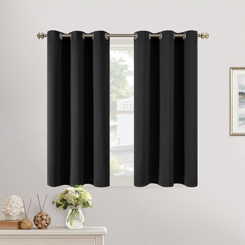 YoungsTex Black Curtains 40 Inch Length for Kitchen Cafe Window - Short Thermal Insulated Drapes Blackout with Grommet for Bedroom Bathroom, 2 Panels, 34 x 40 Inch