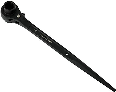 DAKCOS Ratchet Podger Spanner Scaffold Spanner Steel Erect Wrench 19mm x 24mm (Black)