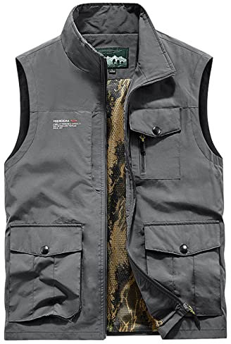Generisch Herren Weste Outdoor, Mit Taschen Ärmellose Anglerweste Leicht Atmungsaktiv Jacke Jagd Fotografie Camping Winter Multifunktionsweste Angeln Sommer Abnehmbare (4XL, Gray)
