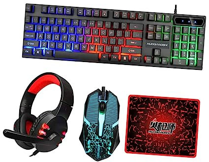 jojofuny Wired Gaming Keyboard Mouse Headphone Combo Mouse Pad Ergonomic Backlit Usb Computer Keyboard and Set for Office and Gaming