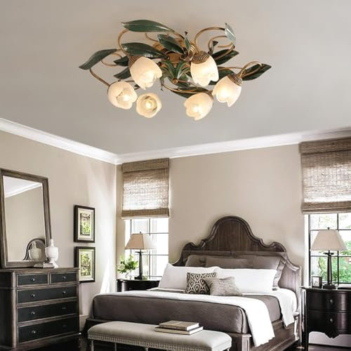 Deckenlampe Eisen Bronze Retro Blume Rebe Form Kronleuchter E14 Glas Lampenschirm Antike Restaurant Deckenleuchte Klassische Baum Zweig Ländlich Kreative Beleuchtung Esszimmer Wohnzimmer Schlafzimmer(