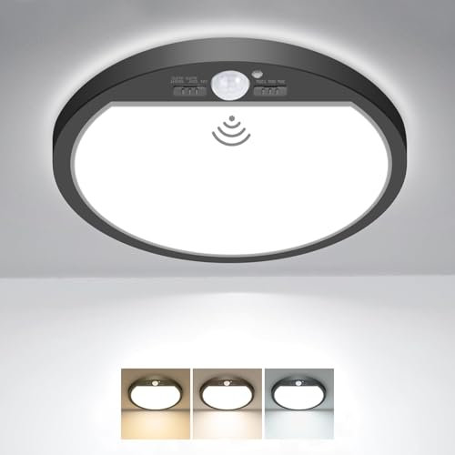 slochi Lampe Deckenlampe mit Bewegungsmelder Innen, 18W 1800LM LED Deckenleuchte mit Bewegungsmelder, 3000K/4000K/6500K Rund Sensor Licht für Flur Treppe Küche Balkon Abstellraum Keller, Ø22CM