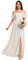 Ever-Pretty Robe de Soirée Longue Femme Épaules Dénudées à Bretelles à Volants Fendue en Mousseline Fluide Blanc 46