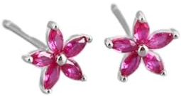 Pendientes Bohemios con Forma de Flor de circonita cúbica en Plata de Ley 925 F1119-I - Plata con Piedra Fucsia