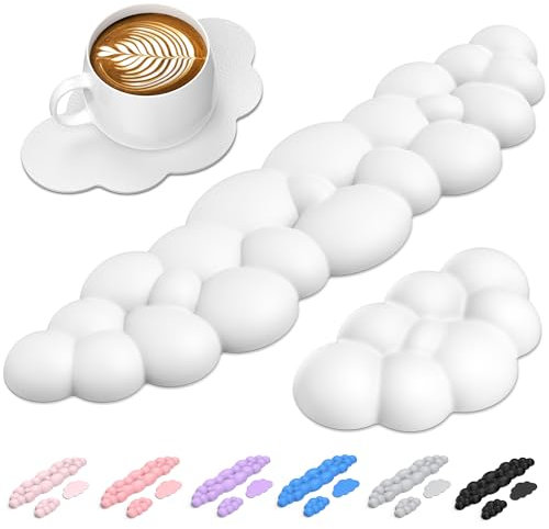 TECKNET Cloud Wrist Rest Set, Ergonomic Keyboard Wrist Rest and Mouse Pad with Wrist Support, Memory Foam & PU Leather, Cloud Arm Rest for Computer, Gaming, Office, Desk Hand Cushion