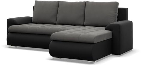 Mebligo - Ecksofa mit Schlaffunktion und 2 Bettkasten Dunkelgrau + Schwarz 230x89x159 (BxHxT) FORESTA - Rechts Eckcouch, Sofas & Couches, Couch L Form, Cauchsofa, Sofa Wohnzimmer