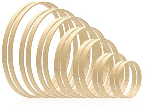 KOXXIAMOQ 14 Stück Holzringe zum Basteln, Bambus Holzreifen, Traumfänger Ringe, Bastelringe Holz Makramee Ringe für Blumenkranz DIY Handwerk Hochzeitskranz Wandbehang Deko(8/10/13/15/17/18/20 cm)