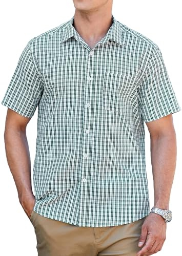 HISDERN Chemise Carreaux Homme Manches Courtes Boutonnées Décontractées Chemise été Travail Homme avec Poches Coupe Régulière