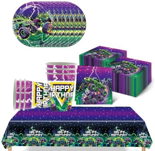 Monster Truck Party Tableware Racing Car, Monster Party Truck Birthday Party, Party Accessories Decoration Children's Birthday Decoration, for Children Birthday Party Decoration Table Birthday Set