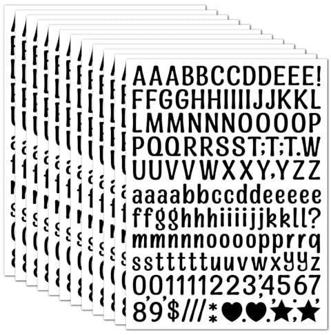 WD&CD 0.5 Inch 15 Sheets Self Adhesive Vinyl Letter Number Symbol Stickers Alphabet for Kids Mailbox Suitcase Guitar Water Bottle Laptop Guitar Phone Case Scrapbooking, Artistic Letters Black
