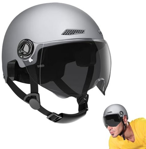 Casque Demi Jets Moto Homme, Casque Jets Moto Vintage avec Anti Scratch Visiere, Demi-Casque Scooter avec Double Visière Pare-Soleil 3/4 pour Adulte Femme Homme Respirant, Cyclomoteur