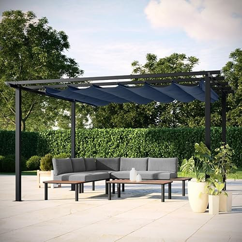 Tonnelle Pergola Aluminium 4x3 m Anthracite - Toile en Polyester Coulissante Rétractable Anthracite - Pergola Jardin Exterieur - Résistante aux UV – Havana
