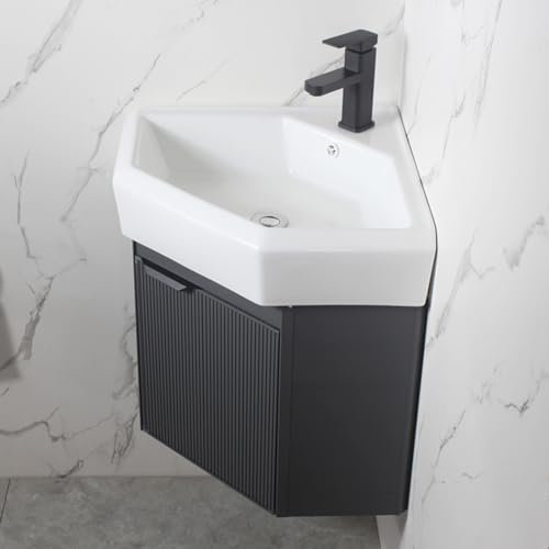 MYUYEE Meuble-lavabo d'angle avec lavabo Fixation Murale lavabo Utilitaire Robinet d'eau Chaude et Froide Grand Espace de Rangement pour Les Petits espaces,Gris - 51 cm/20 Pouces