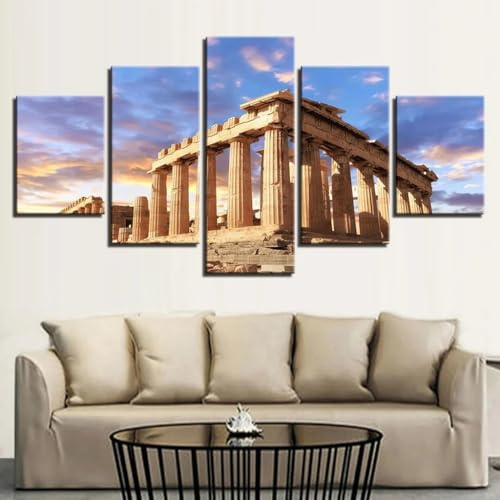CUAWBAPF 5 teilige leinwandbilder wandbilder wohnzimmer xxl 5 Teilig bild auf leinwand Bilder Akropolis Parthenon-Tempel Griechenland Architektur Wandbilder Kunstdruck Wanddeko Wand Wanddekoration