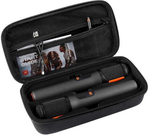 TOSICAM Schutzhülle für JBL Dual-Mikrofon, Reiseaufbewahrung, PartyBox, kabelloses Mikrofon, Handheld-Dual-Mikrofon-Organizer für Empfänger/Adapter/AA-Batterien (nur Box)