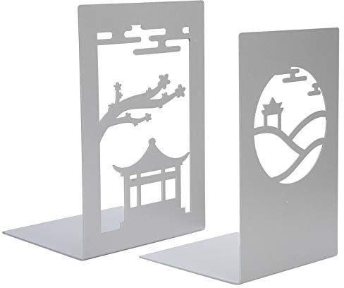 Metal Bookend Secure Grip & Long - lasting Finish | Heavy Duty Book Divider for Home/Office/Library | Ancient Style Desktop Organizer, 6.7in Sturdy Iron Bookshelf (Gazebo + small pavilion)