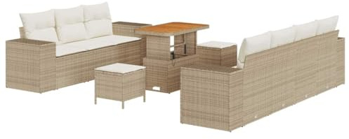vidaXL Garten-Sofa-Set 10 pcs Beige Poly-Rattan, Garten und Terrasse, Langlebiges modernes Sofa-Set, Außenliege Möbel, Balkon Arrangement