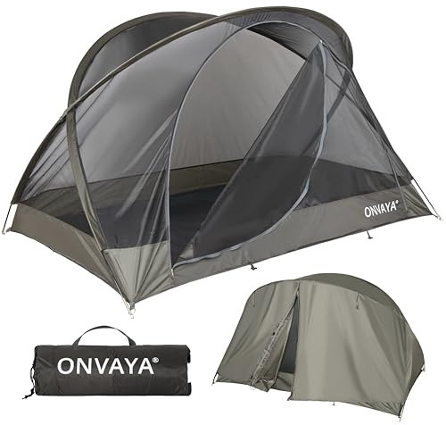 ONVAYA® Insektenschutzzelt ǀ Steingrau ǀ für 2 Personen ǀ mit Regenschutz ǀ einfacher Aufbau ǀ Moskitonetz für Camping, Terrasse oder Park