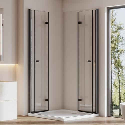 Cozynest Duschkabine Schwarz 70x80x185cm Eckeinstieg Falttür Eckdusche | Doppelte Faltbare Duschtür Dusche mit 6mm ESG Sicherheitsglas Hebe-Senk-Mechanismus Platzsparende
