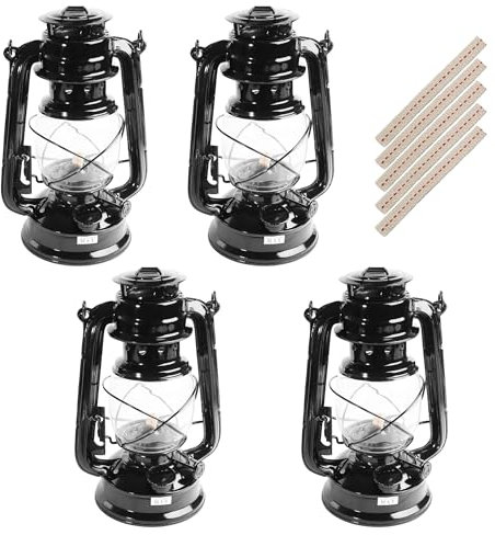 4er-Set Retro Öllampen – mit Docht, ohne Strom nutzbar – wetterfest & stilvoll – 24cm hoch – Schwarz oder Weiß – Deko & Notlicht für Garten, Camping & Krisenvorsorge (Schwarz)