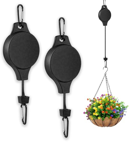 Zyluniy Blumenampel Einziehbarer Haken, 2 Stück Hängeampel Haken blumenampel aufhängung pflanzenaufhänger für Pflanzenaufhänger Hängetopf, Vogelfutterhäuschen aufhängung (Schwarz)
