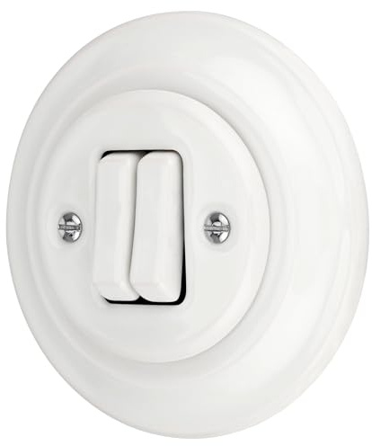 Empotrable de porcelana retro doble pulsador, pulsador de 2 vías, todo en uno, serie PR1, color blanco