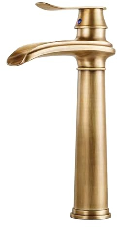 TYMYW Mitigeur Haut Salle de Bain pour Vasque À Poser Robinet Cascade Lavabo Poignée Unique Monotrou en Laiton,Antique
