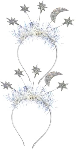 LRXIYODE Stern Mond Haarband 2 Stück Silber Neujahrshaarbänder Weihnachtsdekoration Damen Mädchen Party Haarreif Kopfband