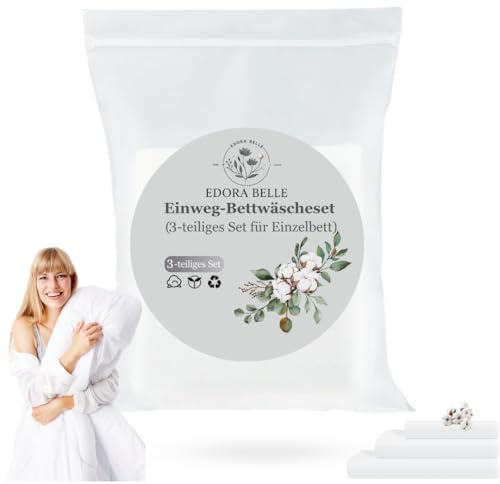 Edora Belle Einweg Bettwäsche Set (3-TLG. Set) für Hotel, Reise, Pflege & Gäste – Hygienisch & Praktisch (Einzelbett 180x210 cm)