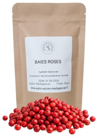 Baies Roses - 50 grs - Madagascar - Poivre Rose Entier Premium - Qualité Supérieure, Arôme Délicat pour Cuisine et Assaisonnement