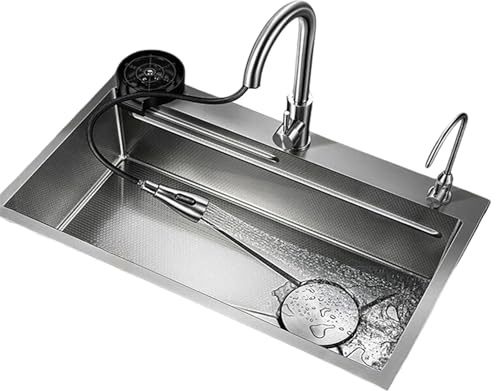 Stainless Steel Kitchen Sink 60cm Single Bowl with Dual Cold & Hot Water Controls Black Kitchen Sink for Home & Bar Use Durable & Stylish Design