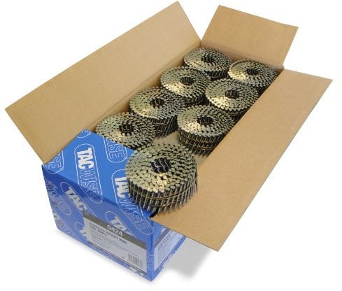 Tacwise 0424 Clavos en Bobina Plana Sin Acabado Tipo 2,5/55 mm, Punta Diamante, Vástago Anillado, Inclinados 16°, Bobinados con Alambre, Paquete de 9000