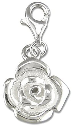 Rose Flower Sterling Silver Clip On Charm Pendant with Lobster Clasp for Women - Compatible with Thomas Sabo Charms Bracelet - Women's Clasp Charms. R6186